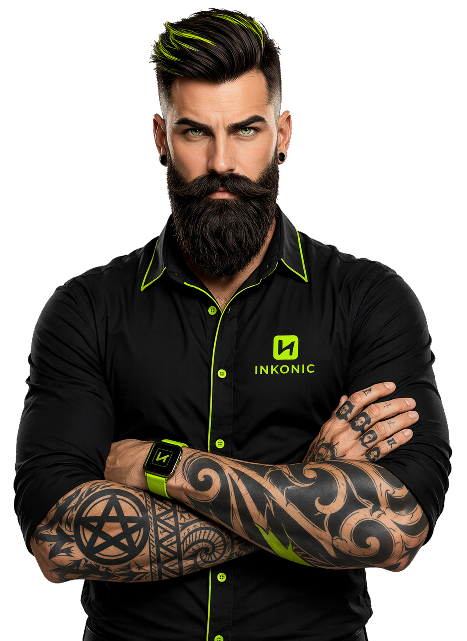 Персонаж Inkonic — стилизованный тату-мастер с логотипом бренда